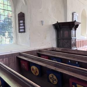 Pulpit and embroidered kneelers